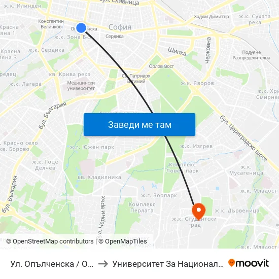 Ул. Опълченска / Opalchenska St. (2084) to Университет За Национално И Световно Стопанство map