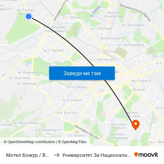 Мотел Божур / Bozhur Motel (1106) to Университет За Национално И Световно Стопанство map