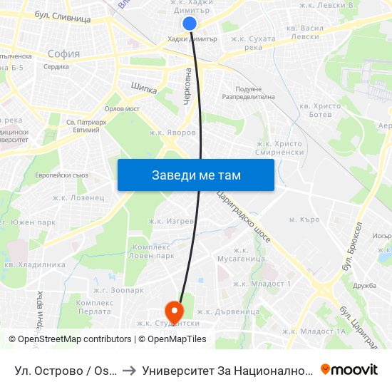 Ул. Острово / Ostrovo St. (2100) to Университет За Национално И Световно Стопанство map