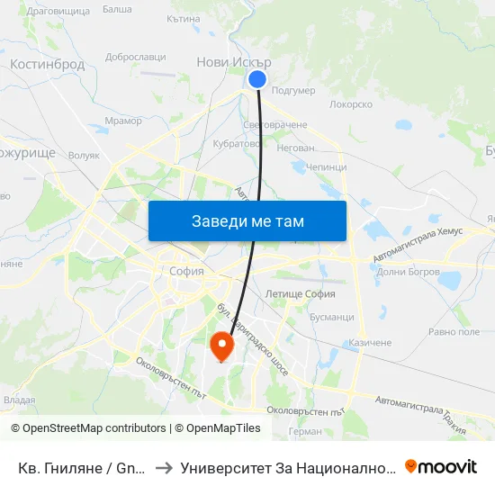 Кв. Гниляне / Gnilyane Qr. (0827) to Университет За Национално И Световно Стопанство map