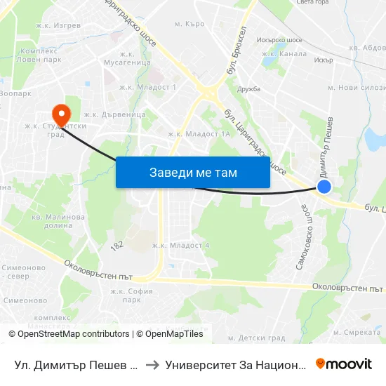 Ул. Димитър Пешев / Dimitar Peshev St. (1929) to Университет За Национално И Световно Стопанство map