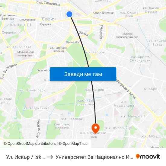 Ул. Искър / Iskar St. (1964) to Университет За Национално И Световно Стопанство map