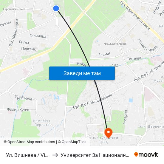 Ул. Вишнева / Vishneva St. (1880) to Университет За Национално И Световно Стопанство map