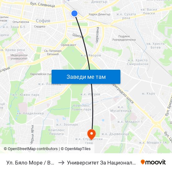 Ул. Бяло Море / Byalo More St. (1859) to Университет За Национално И Световно Стопанство map