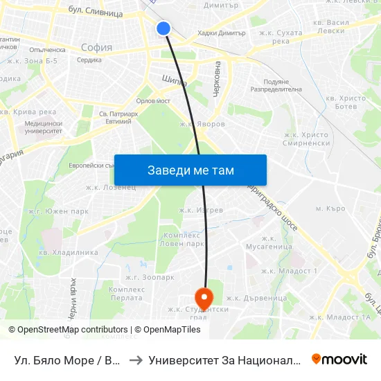 Ул. Бяло Море / Byalo More St. (1857) to Университет За Национално И Световно Стопанство map