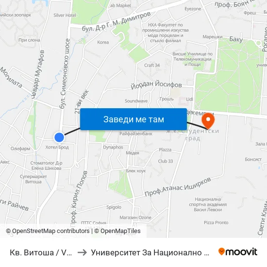 Кв. Витоша / Vitosha (0822) to Университет За Национално И Световно Стопанство map