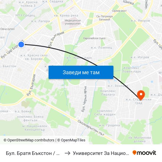 Бул. Братя Бъкстон / Buckstone Brothers Blvd. (0288) to Университет За Национално И Световно Стопанство map