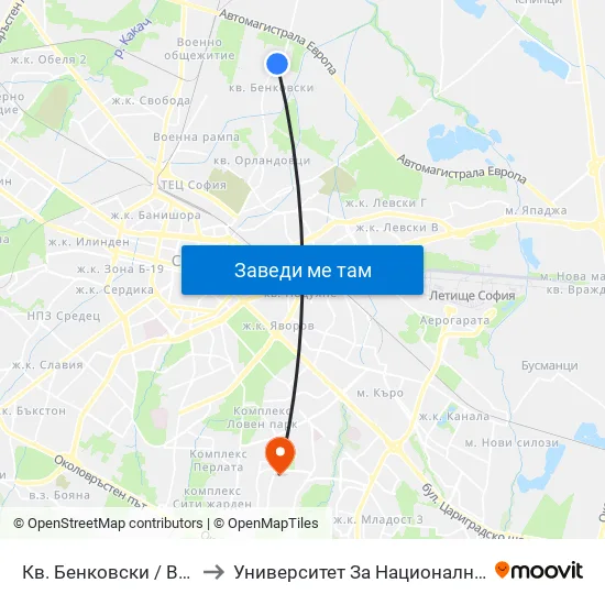 Кв. Бенковски / Benkovski Qr. (0805) to Университет За Национално И Световно Стопанство map