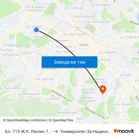 Бл. 715 Ж.К. Люлин 7 / Bl. 715, Lyulin 7 Qr. (0254) to Университет За Национално И Световно Стопанство map