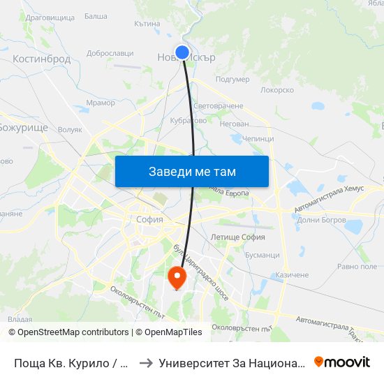 Поща Кв. Курило / Kurilo Post Office (1407) to Университет За Национално И Световно Стопанство map