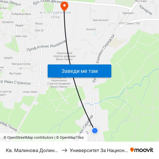 Кв. Малинова Долина / Malinova Dolina Qr. (0426) to Университет За Национално И Световно Стопанство map