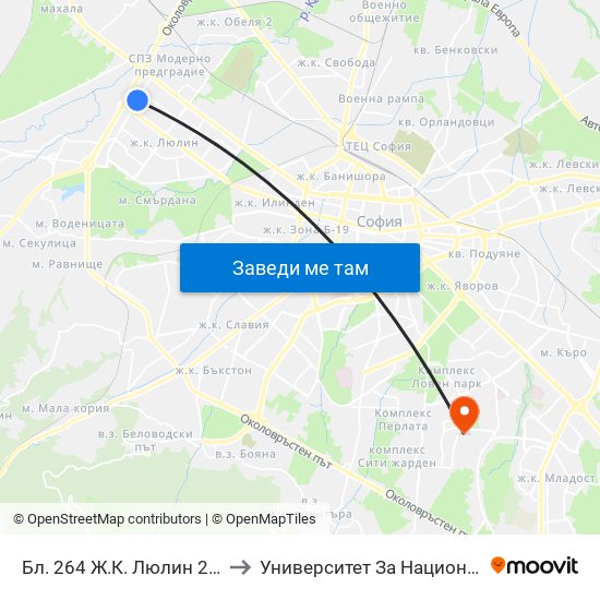 Бл. 264 Ж.К. Люлин 2 / Bl. 264, Lyulin 2 Qr. (0153) to Университет За Национално И Световно Стопанство map