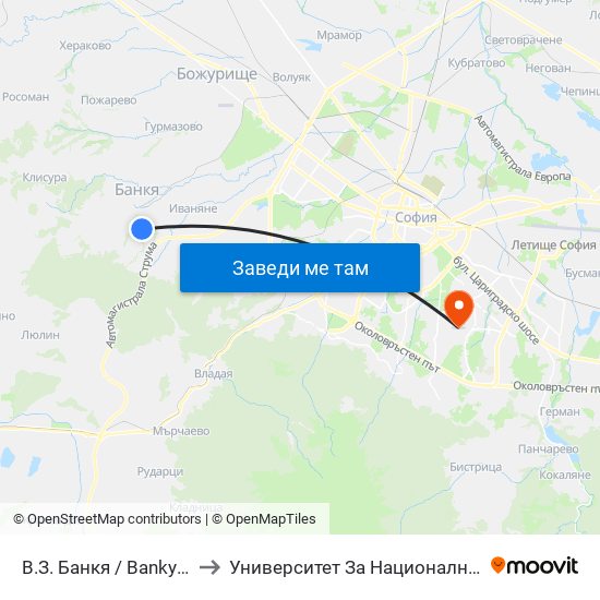 В.З. Банкя / Bankya Villa Zone (0432) to Университет За Национално И Световно Стопанство map