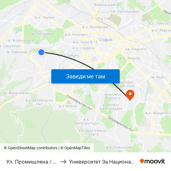 Ул. Промишлена / Promishlena St. (2140) to Университет За Национално И Световно Стопанство map