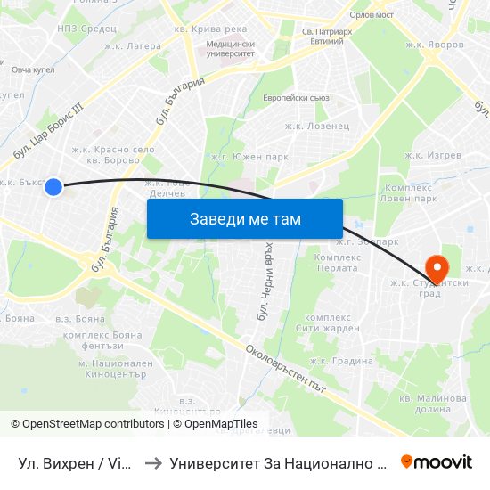 Ул. Вихрен / Vihren St. (1878) to Университет За Национално И Световно Стопанство map