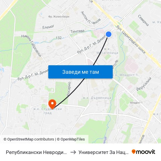 Републикански Невродиспансер / National Neurology Clinic (0492) to Университет За Национално И Световно Стопанство map