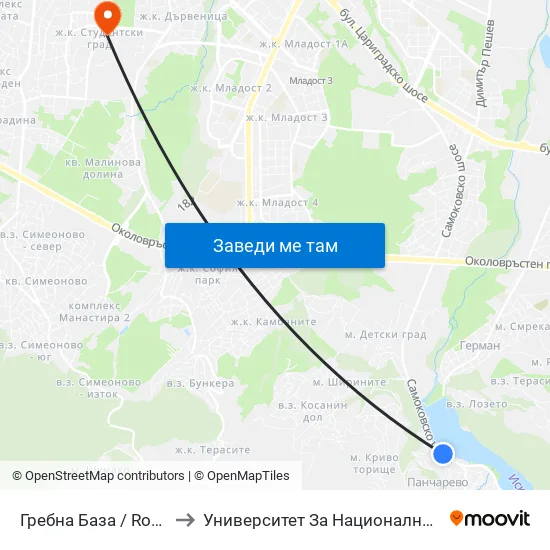 Гребна База / Rowing Base (0505) to Университет За Национално И Световно Стопанство map