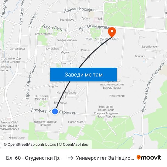 Бл. 60 - Студенстки Град / Bl. 60, Students' Town (2507) to Университет За Национално И Световно Стопанство map