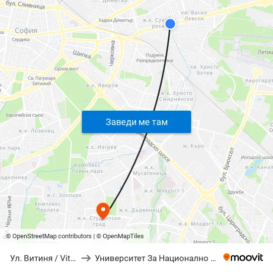 Ул. Витиня / Vitinya St. (1874) to Университет За Национално И Световно Стопанство map