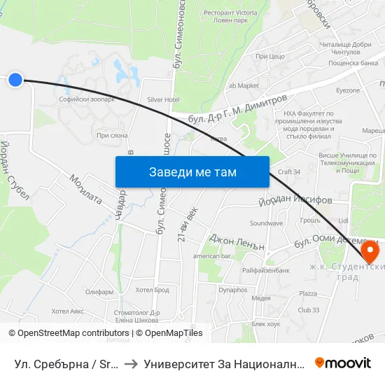 Ул. Сребърна / Srebarna St. (0976) to Университет За Национално И Световно Стопанство map