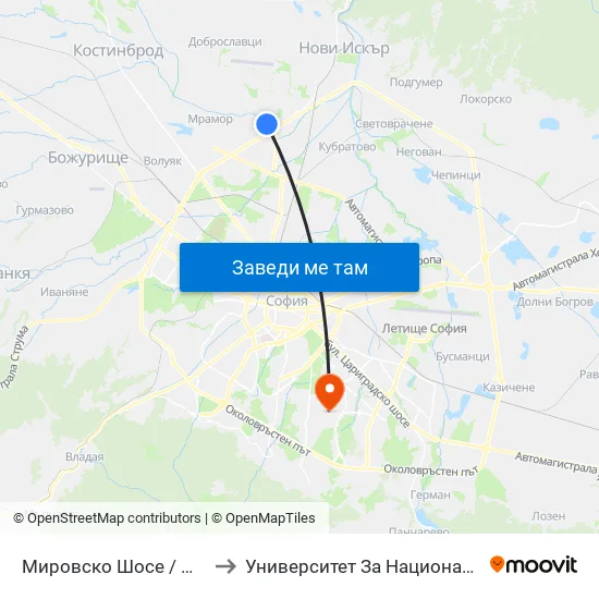 👋 Мировско Шосе / Mirovsko Shosse (2630) to Университет За Национално И Световно Стопанство map