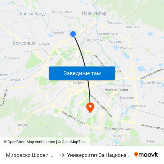 Мировско Шосе / Mirovsko Shosse (2629) to Университет За Национално И Световно Стопанство map