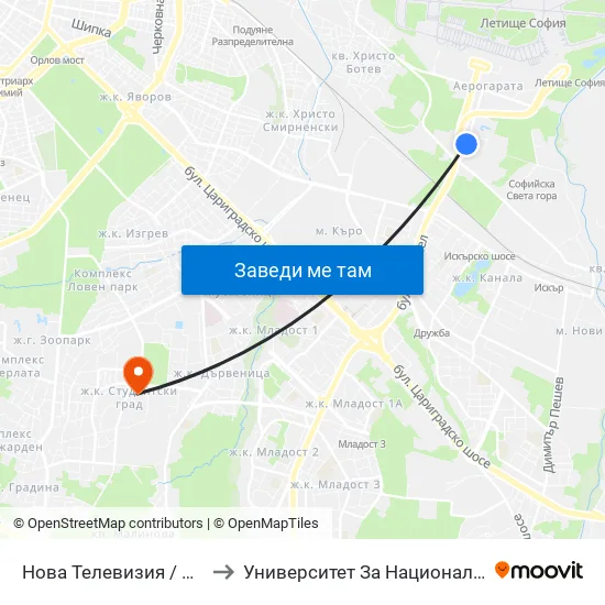 Нова Телевизия / Nova Television (2474) to Университет За Национално И Световно Стопанство map