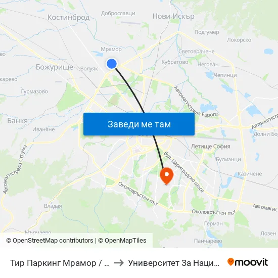Тир Паркинг Мрамор / Tir Parking Mramor Village (2691) to Университет За Национално И Световно Стопанство map