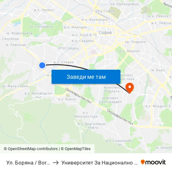 Ул. Боряна / Boryana St. (1844) to Университет За Национално И Световно Стопанство map