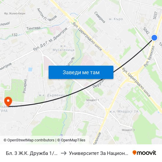 Бл. 3 Ж.К. Дружба 1/ Bl. 3, Druzhba 1 Qr. (0182) to Университет За Национално И Световно Стопанство map