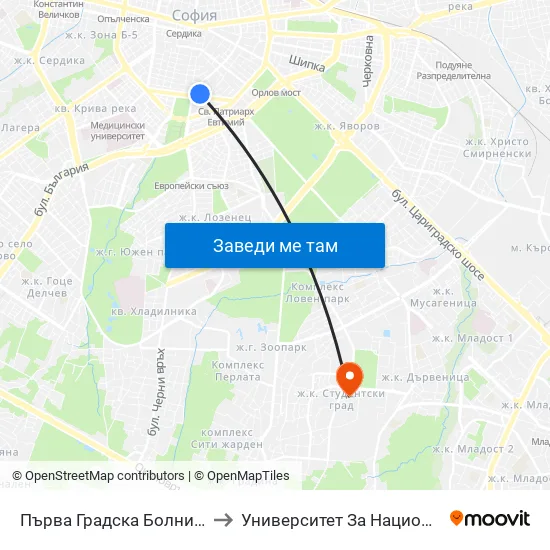 Първа Градска Болница / 1-St City Hospital (1422) to Университет За Национално И Световно Стопанство map