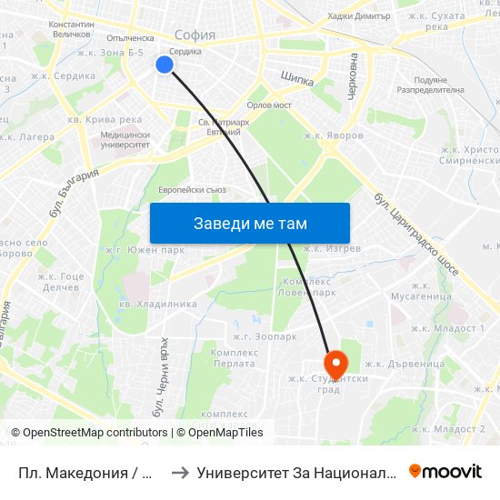 Пл. Македония / Macedonia Sq. (1283) to Университет За Национално И Световно Стопанство map