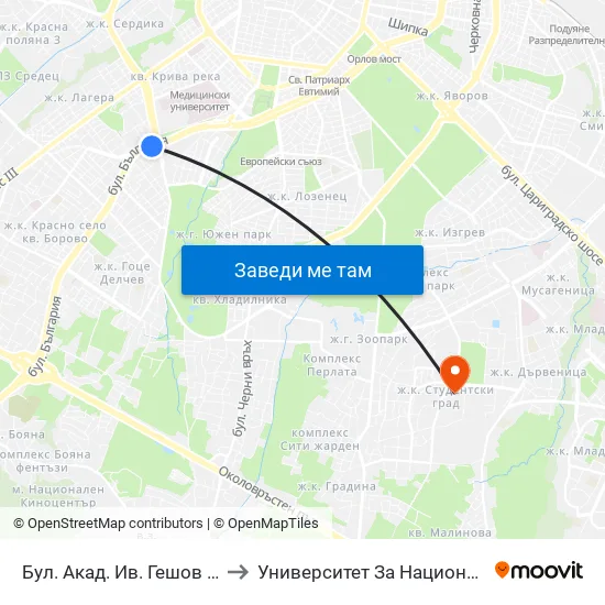 Ⓜ️ Бул. Акад. Ив. Гешов / Ivan Geshov Blvd. (0271) to Университет За Национално И Световно Стопанство map