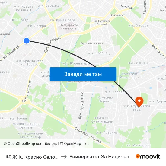 Ⓜ️ Ж.К. Красно Село / Krasno Selo Qr. (0640) to Университет За Национално И Световно Стопанство map