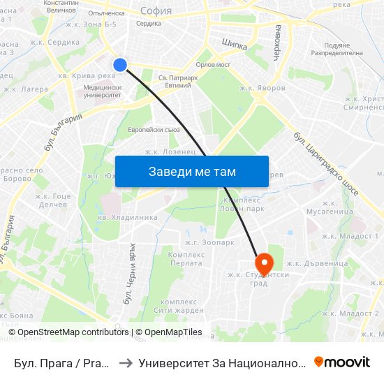 Бул. Прага / Prague Blvd. (0366) to Университет За Национално И Световно Стопанство map