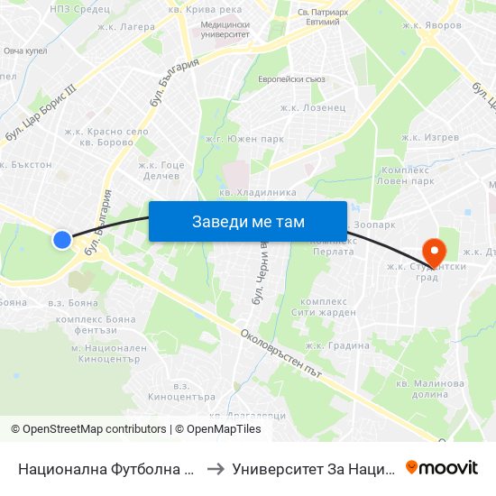 Национална Футболна База / National Football Base (2848) to Университет За Национално И Световно Стопанство map