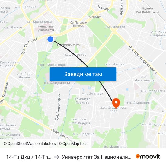 14-Ти Дкц / 14-Th Polyclinic (0010) to Университет За Национално И Световно Стопанство map