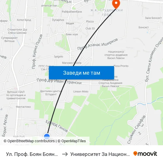 Ул. Проф. Боян Боянов / Prof. Boyan Boyanov St. to Университет За Национално И Световно Стопанство map