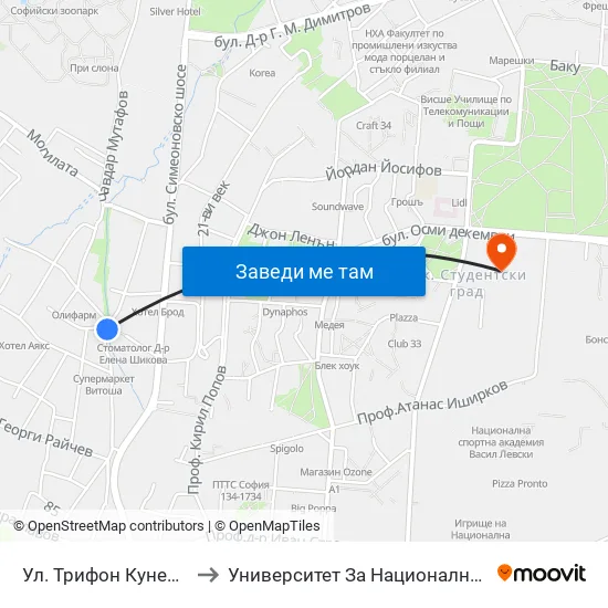 Ул. Трифон Кунев / Trifon Kunev St. to Университет За Национално И Световно Стопанство map