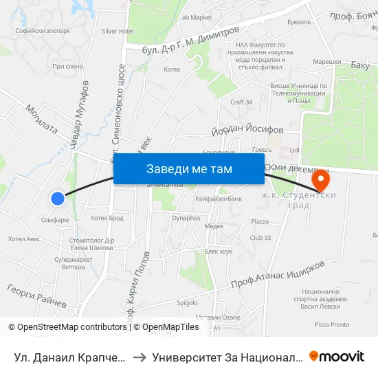 Ул. Данаил Крапчев / Danail Krapchev St. to Университет За Национално И Световно Стопанство map