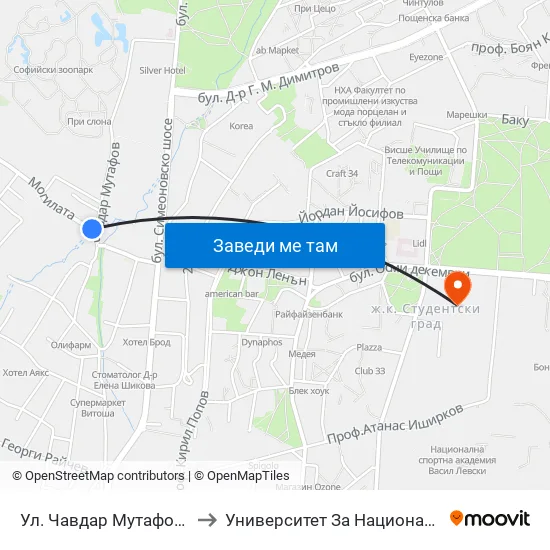 Ул. Чавдар Мутафов / Chavdar Mutafov St. to Университет За Национално И Световно Стопанство map