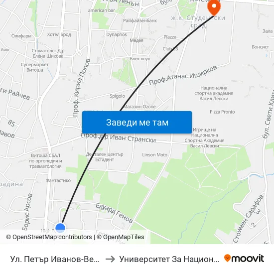 Ул. Петър Иванов-Вертер / Petar Ivanov-Verter St. to Университет За Национално И Световно Стопанство map