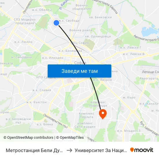 Ⓜ️ Метростанция Бели Дунав / Beli Dunav Metro Station (6708) to Университет За Национално И Световно Стопанство map