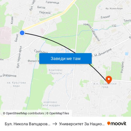 Бул. Никола Вапцаров / Nikola Vaptsarov Blvd. (0342) to Университет За Национално И Световно Стопанство map