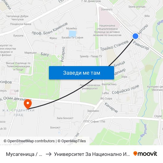 Мусагеница /  Musagenitsa to Университет За Национално И Световно Стопанство map