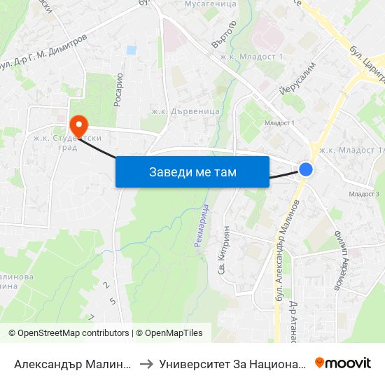 Александър Малинов / Aleksandar Malinov to Университет За Национално И Световно Стопанство map