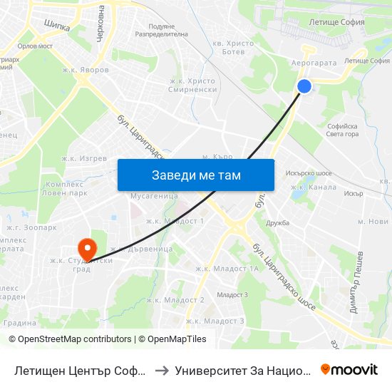 Летищен Център София / Sofia Airport Center (2798) to Университет За Национално И Световно Стопанство map
