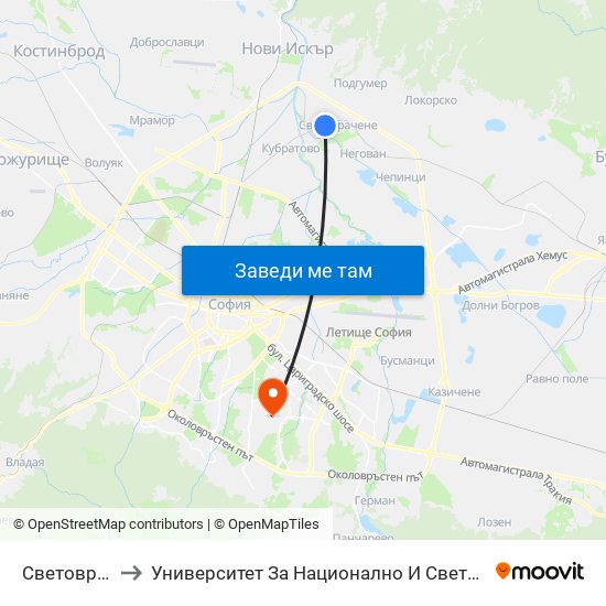 Световрачене to Университет За Национално И Световно Стопанство map