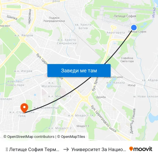 ✈️ Летище София Терминал 2 / Sofia Airport Terminal 2 to Университет За Национално И Световно Стопанство map