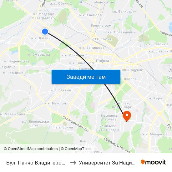 Бул. Панчо Владигеров / Pancho Vladigerov Blvd. (0406) to Университет За Национално И Световно Стопанство map